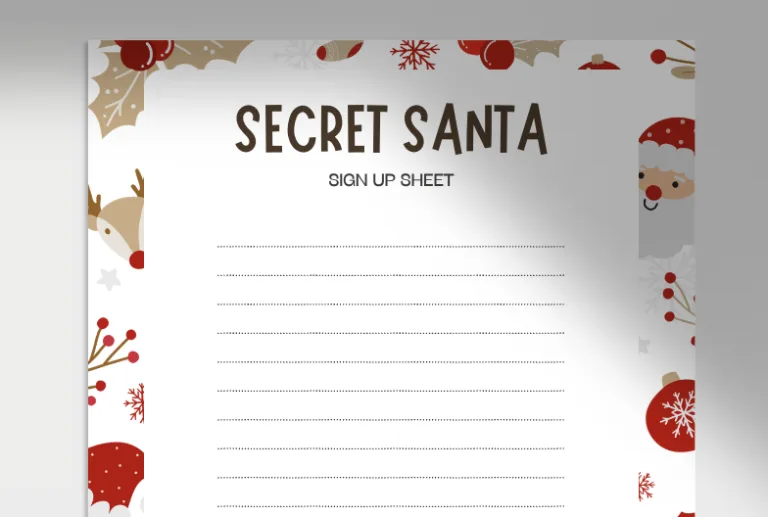 Secret Santa Sign Up Sheet